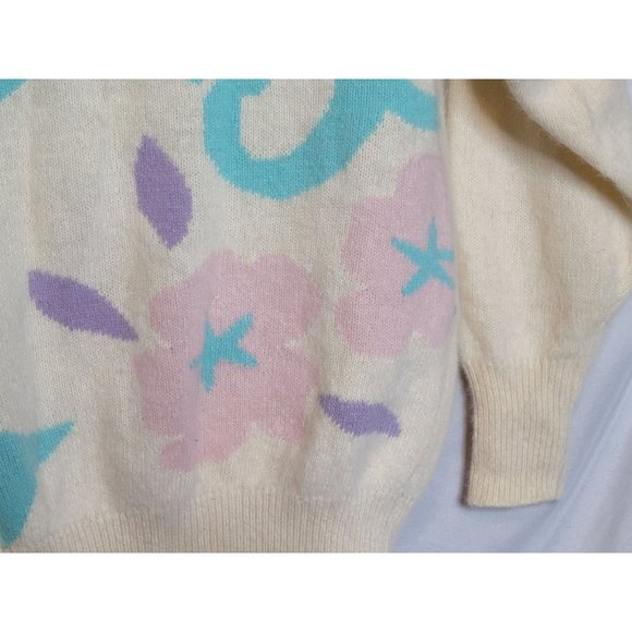 Vintage Sweater Christian Aujard Pastel Abstract Pullover Small Shoulder Pads - Picture 2 of 9